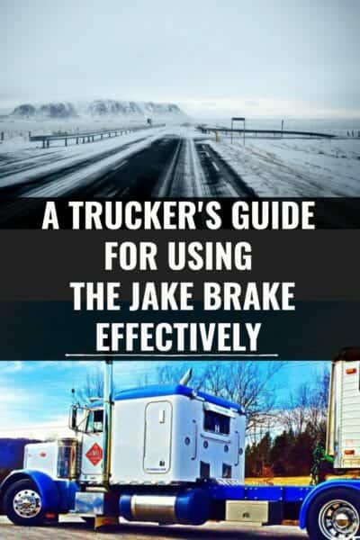 The Ultimate Jake Brake Quick Guide For the Trucker. The jake brake is used as a tool by truck drivers in semi trucks, as a means of slowing down the engine of the vehicle. Here are some professional trucker tips for using the jake brake effectively and wisely. #SmartTrucking #trucker #truckdriver #cdl #truckertips #truckdrivertips Bleak snow covered road and a classic model 379 white and blue Peterbilt truck