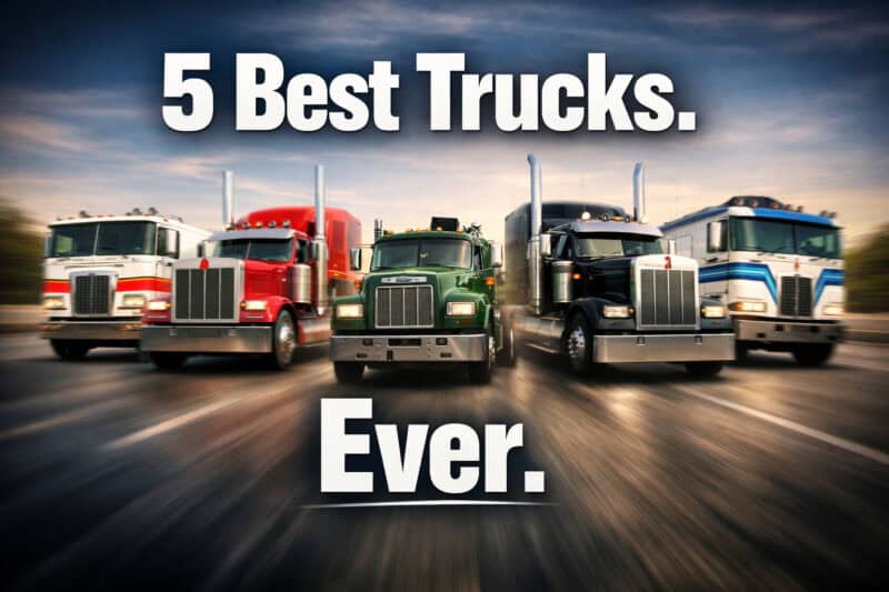 5 Best Trucks Ever. 5 semi trucks moving down the highway. 