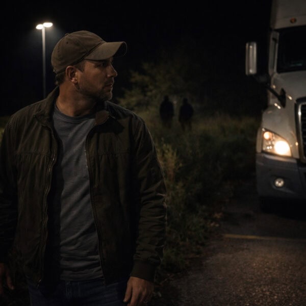 trucker along at night
